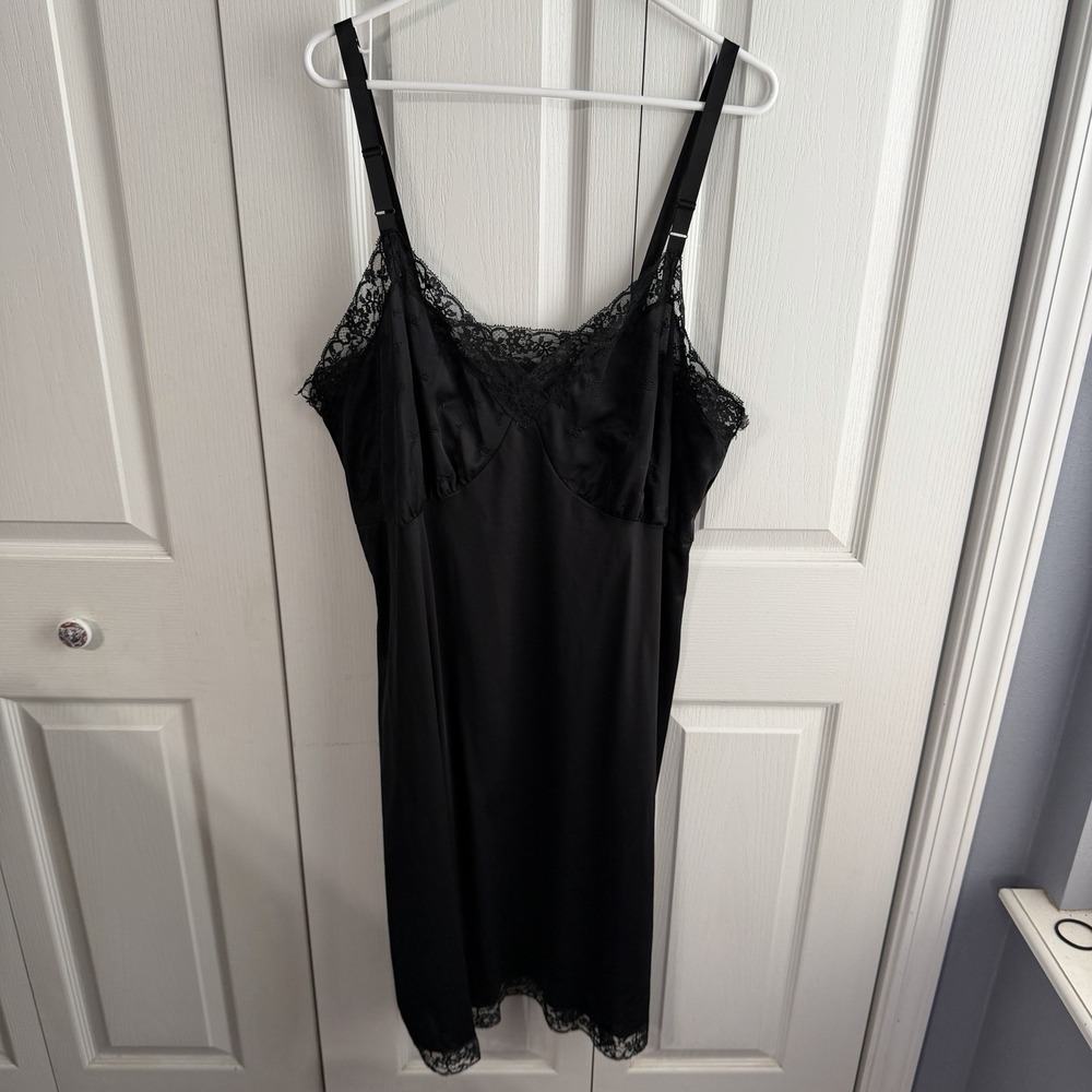 Hollywood Vassarette Black Vintage Nylon Tricot Slip Dress Women's Size‎ 44 90s